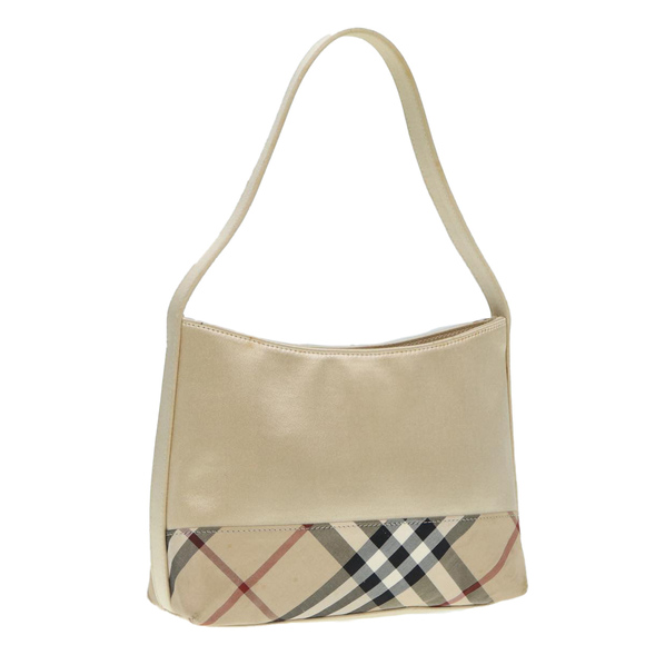 BURBERRY Nova Check Hand Bag Nylon Beige Silver Auth 88598 - Picture 1 of 16